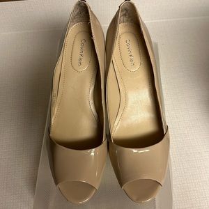 Calvin Klein Peep Toe Pump , Nude Patent Leather